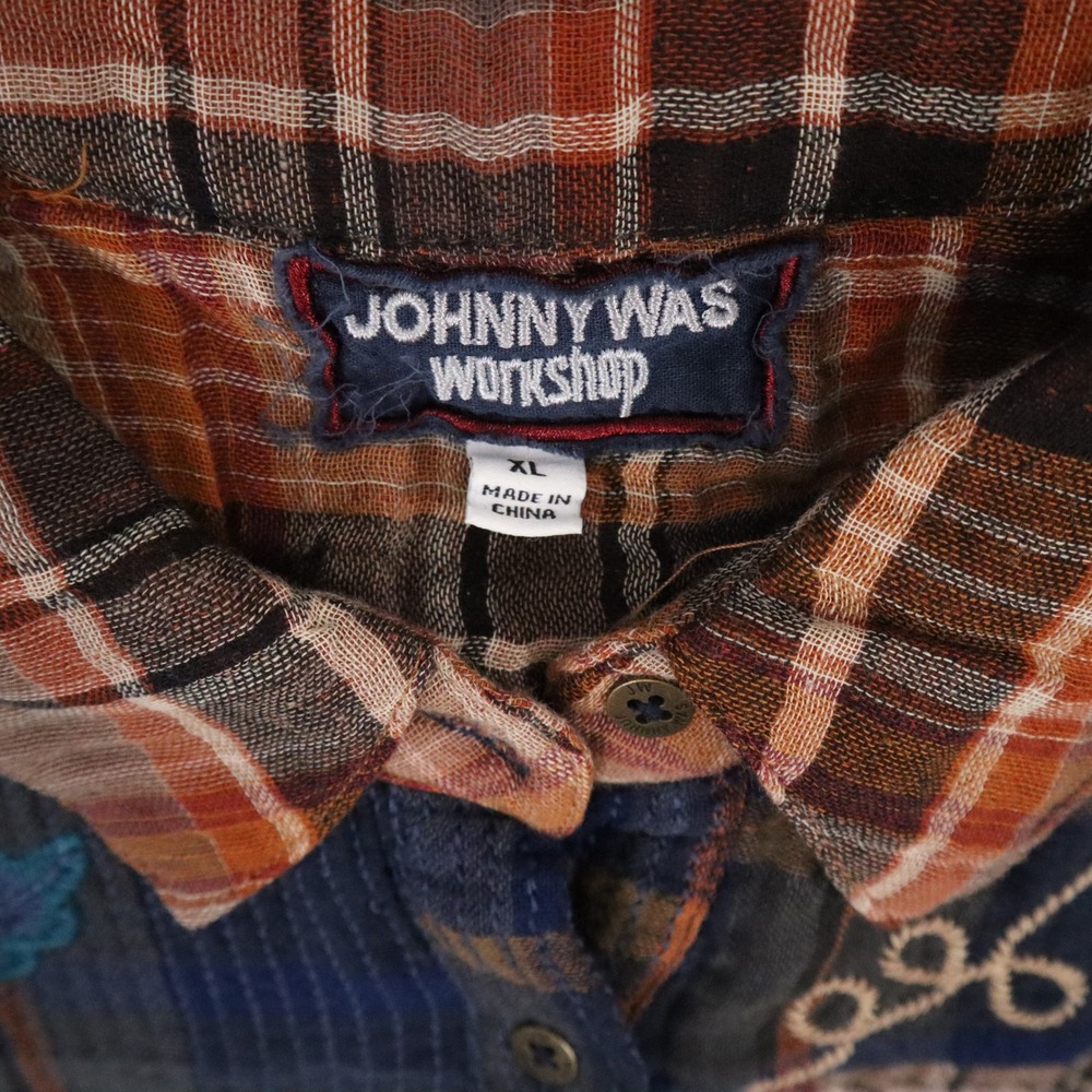 Johnny Was Workshop Freja Whimsical Plaid Button Down Shirt Womens XL Patchwork - Picture 3 of 6
